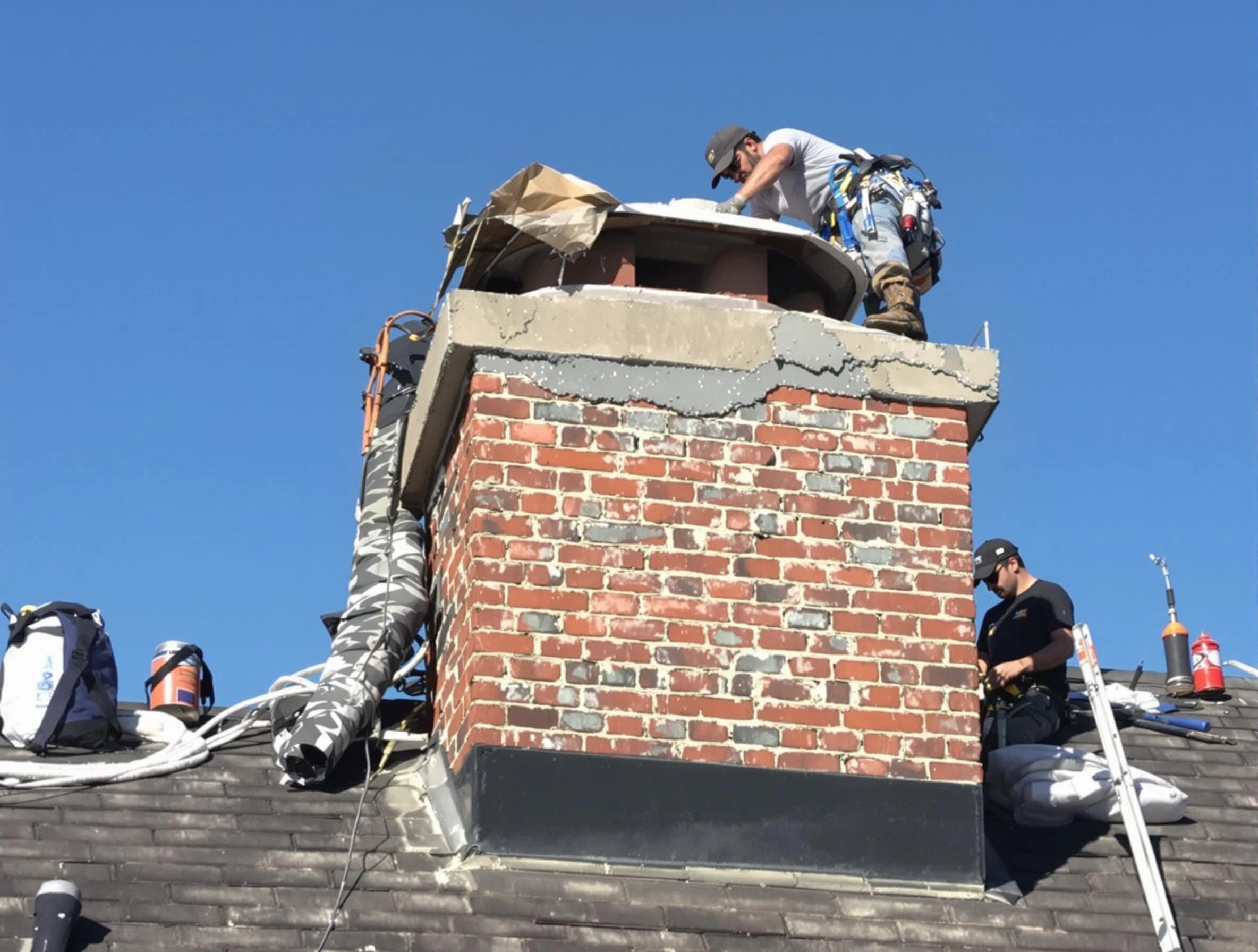 South Brunswick Chimney Sweep installing a custom chimney crown in South Brunswick, NJ