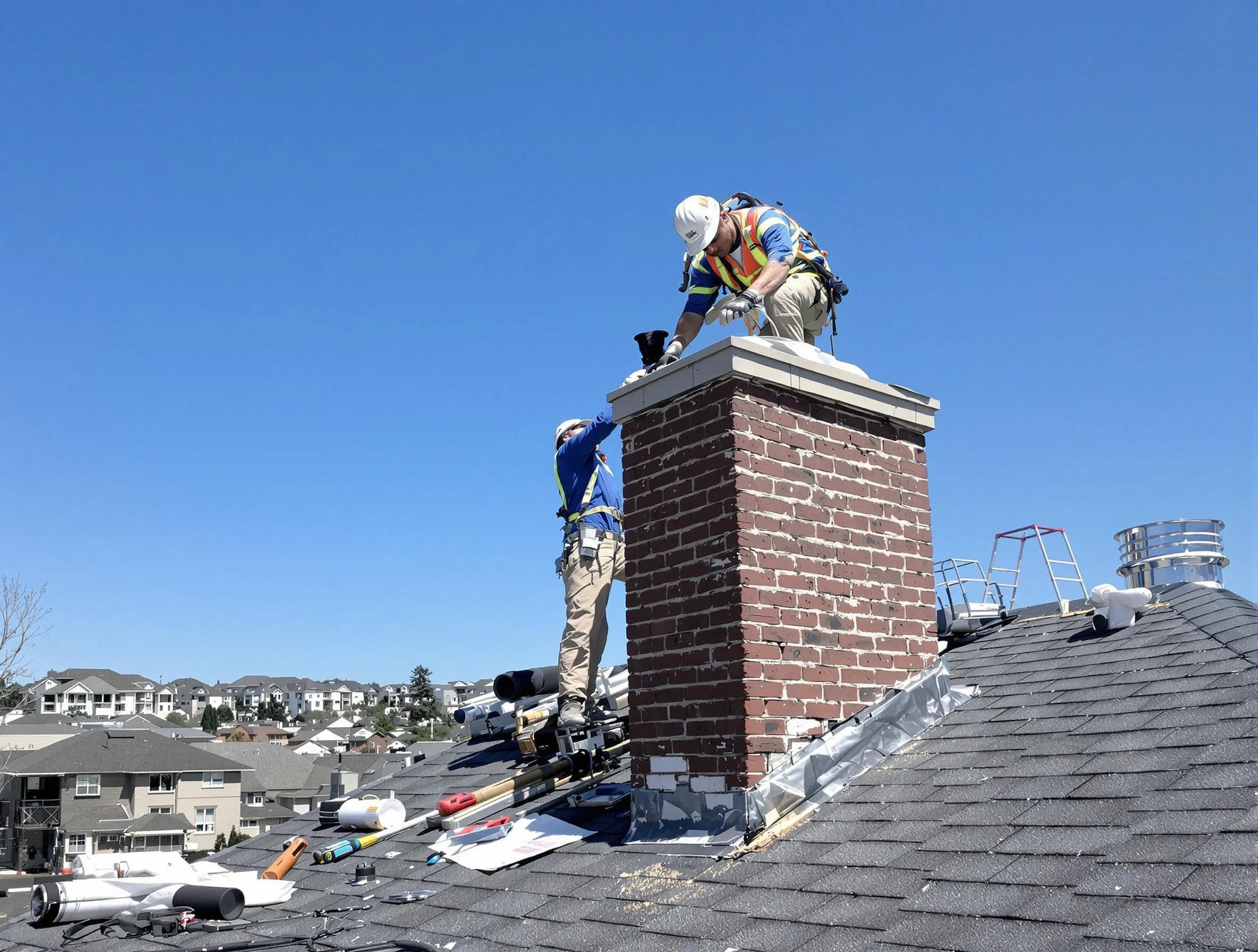 South Brunswick Chimney Sweep repairing a chimney crown in South Brunswick, NJ