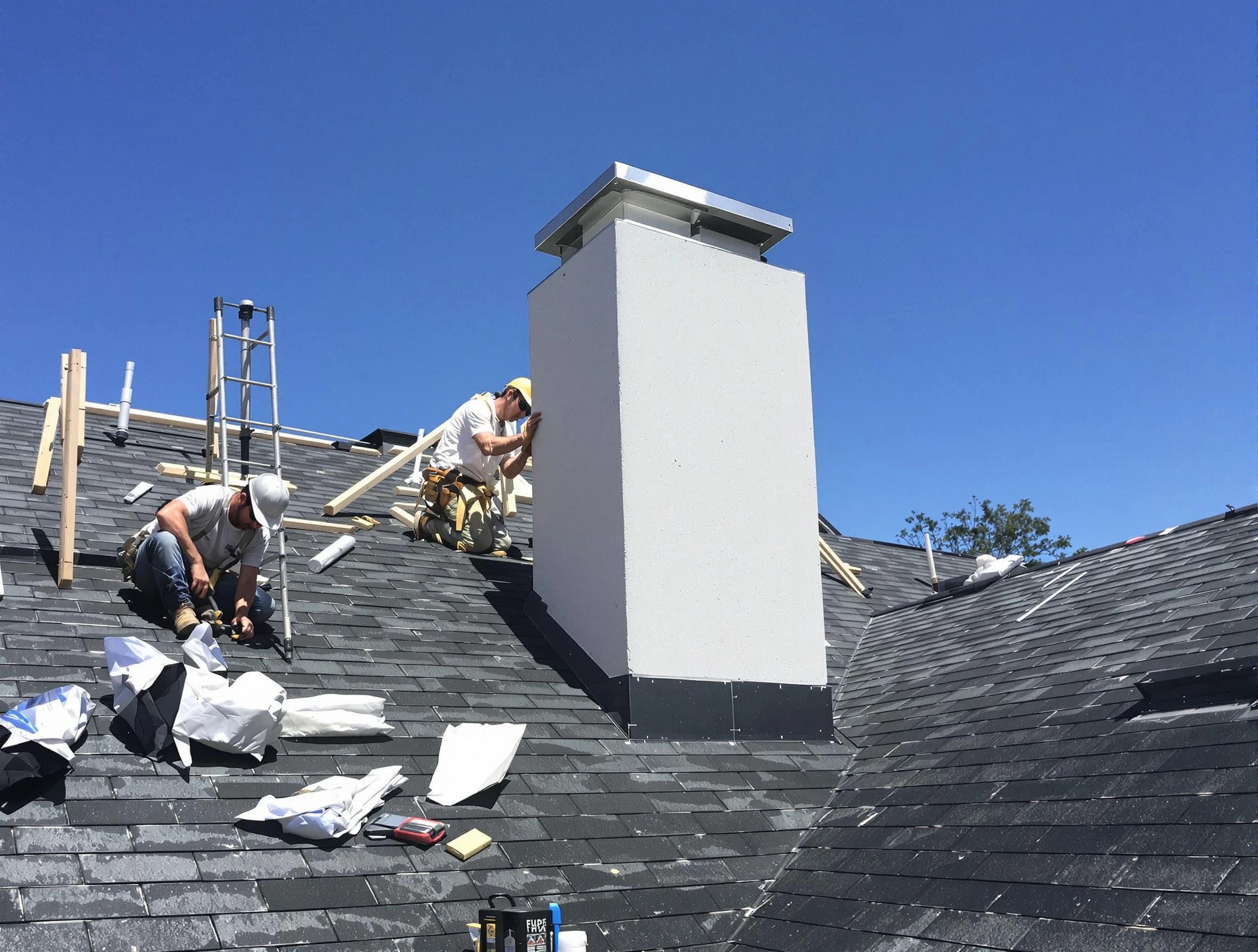 South Brunswick Chimney Sweep crew installing a new chimney in South Brunswick, NJ