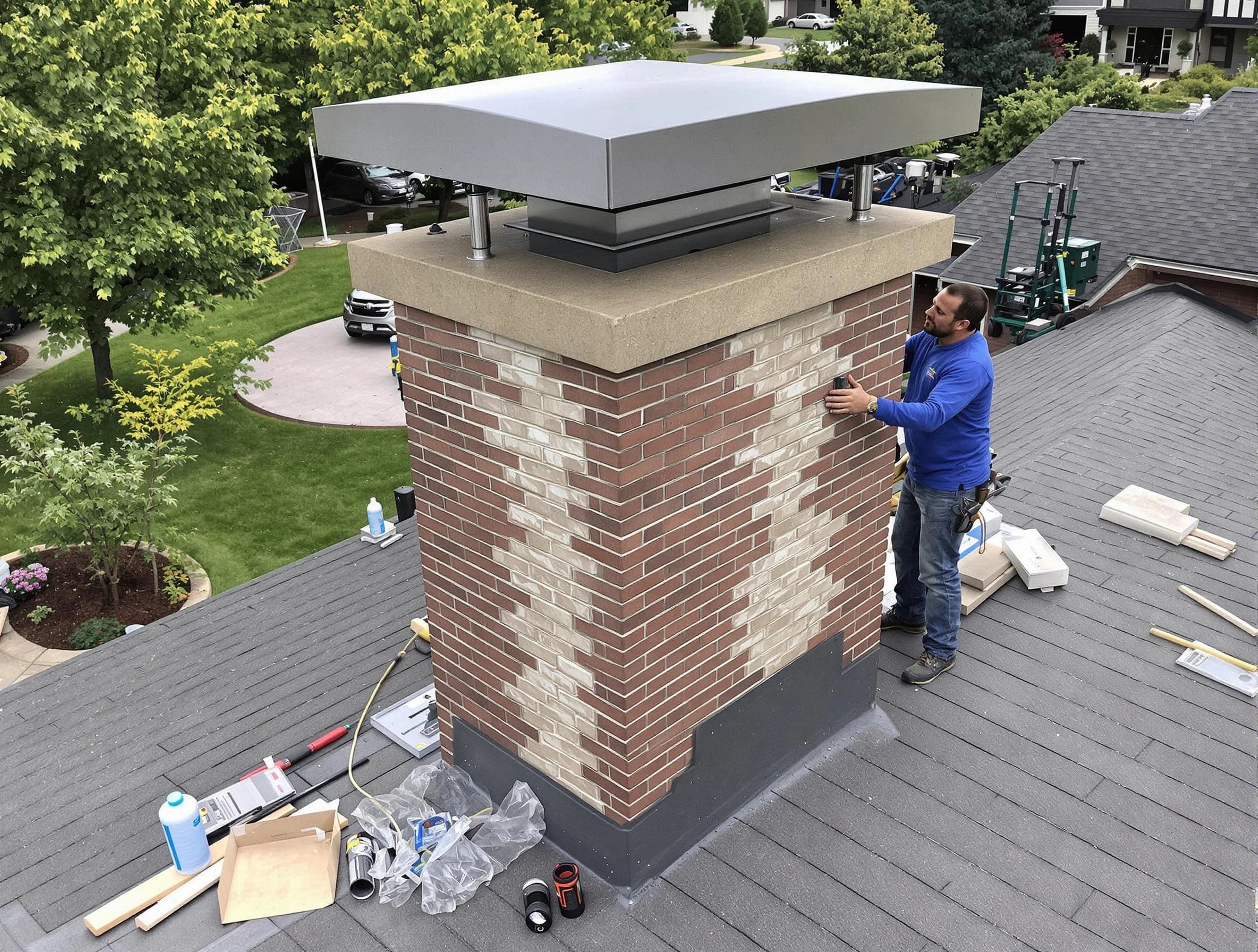 South Brunswick Chimney Sweep team working on a custom chimney remodel in South Brunswick, NJ