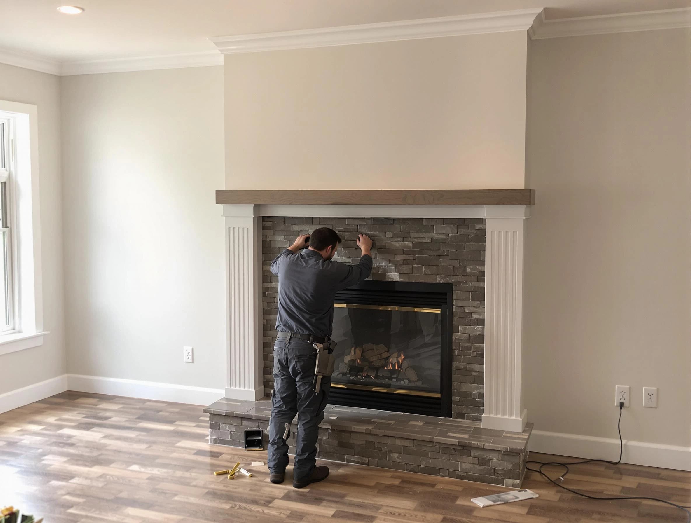 South Brunswick Chimney Sweep finishing a custom fireplace install in South Brunswick, NJ